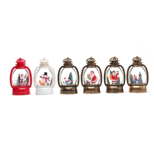 Retro Christmas lantern set with snow globe effect and festive holiday characters
