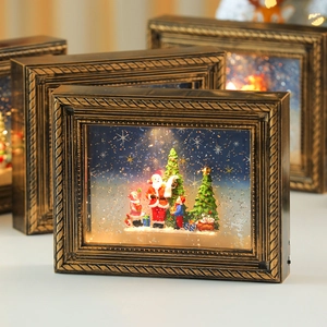 Caja de música marco de fotos de Navidad vintage en bronce con LED y efecto de nieve
