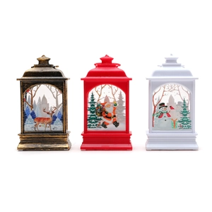 Set of 3 Christmas lanterns with Santa, reindeer and snowman in bronze, red, and white