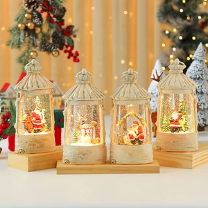 Vintage Christmas Snow Globe Lantern With LED Warm Light USB Battery Powered Santa Snowman Musical Holiday Table Ornament