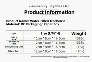 Size specification table for Christmas water-filled tree house music box with PC material