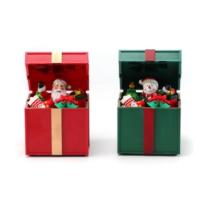 Christmas musical gift box set with Santa and snowman scenes for festive window decorations