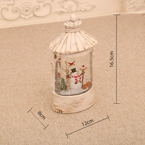Detailed view of a festive Christmas snow globe with snowman and glittery water landscape