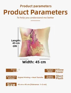 Detail of 45x45cm short plush pillow cover with gold and purple abstract art printing