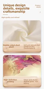 Detail of plush velvet pillow fabric with gold and purple marble digital print