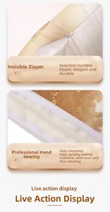 Detail of invisible zipper and durable stitching on soft gold marble plush pillowcase
