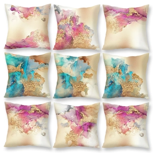 Decorative Cushion Cover Short Plush Abstract Marble Fluid Art With Gold Foil Texture Hidden Zipper For Sofa Home Decor