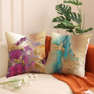 Nordic gold leaf print velvet throw pillow covers with abstract fluid art for sofa decor