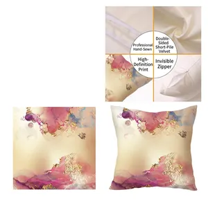 Nordic plush pillow case with double-sided abstract gold and pink watercolor print