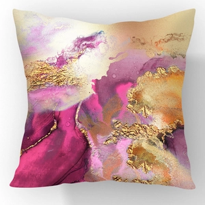 Nordic abstract velvet pillow cover with gold foil accents in purple and orange