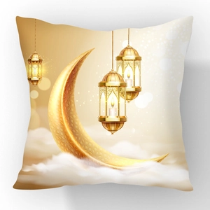 Kussensloop van kort pluche met gouden maan en lantaarn voor Ramadan-decoratie