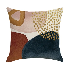 Morandi-Stil abstrakter Leinen Kissenbezug mit geometrischen Formen und Goldpunkten