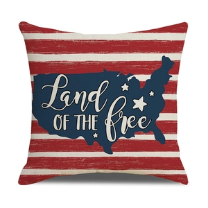 Detail of linen Independence Day pillow cover featuring Land of the Free USA map print