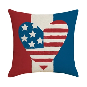 Linen American Flag pillow cover featuring stars and stripes heart design for sofa decor