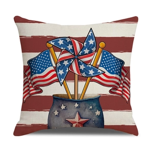 Detailed texture of Fourth of July linen pillowcase with patriotic windmill pattern