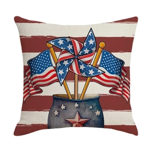 Independence Day throw pillow cover featuring USA flag pinwheel and star patterns