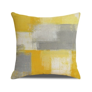 Modern abstract oil painting print throw pillow cover in yellow and grey colors