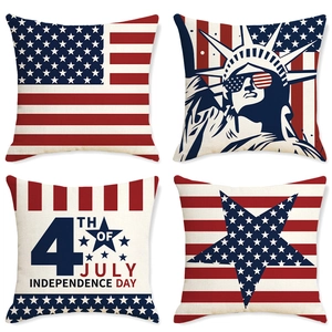 4th Of July Independence Day Linen Pillowcase Statue Of Liberty Stars Stripes Patriotic Decorative Throw Pillow Cover Decor