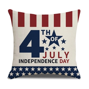 Detailed view of Fourth of July linen pillow cover with stars and stripes printed design
