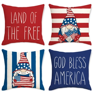 Set of 4 patriotic Independence Day pillow covers featuring gnomes and star prints