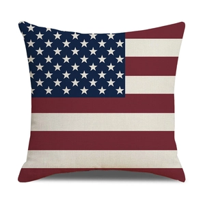 Detail of breathable linen pillowcase featuring a vintage American flag print and texture