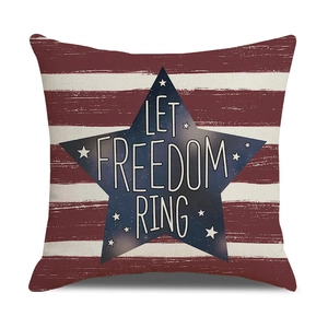 Linen American Independence Day pillow cover with 'LET FREEDOM RING' vintage star design
