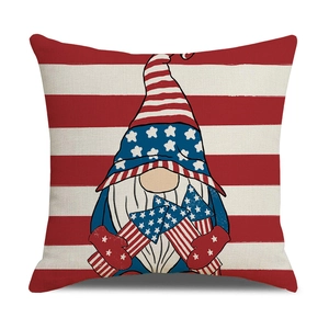 Detailed fabric texture of Independence Day gnome pillow cover in breathable linen material