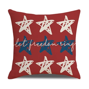 Independence Day linen pillowcase with Let Freedom Ring print and red star pattern