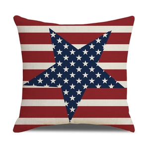 Patriotic Independence Day pillow cover with red white stripes and blue star print