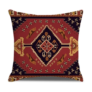 Macro shot showing ethnic geometric patterns and texture on Persian style cushion cover