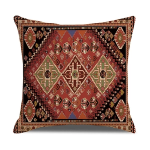 Detailed fabric texture of Persian style pillow cover with ethnic geometric patterns
