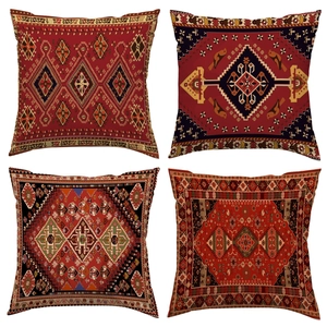 Bohemian Persian Carpet Style Throw Pillow Covers Vintage Mandala Geometric Print Short Plush Decorative Cushion Case For Sofa