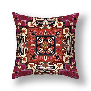 Square Persian style cushion cover with red ethnic geometric floral patterns for sofa