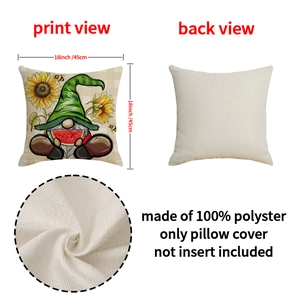 Linen style summer gnome watermelon pillow cover 18x18 inch sunflower sofa cushion case