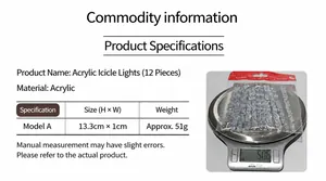 Tabella dettagliata di dimensioni e peso per ghiaccioli natalizi in acrilico da 13cm