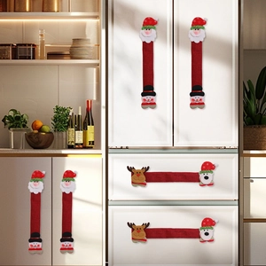 Juego de fundas navideñas para manijas de refrigerador con diseños de Papá Noel y muñeco de nieve