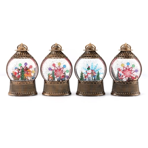 Vintage bronze Christmas snow globe lanterns with Santa and snowman scenes and glitter