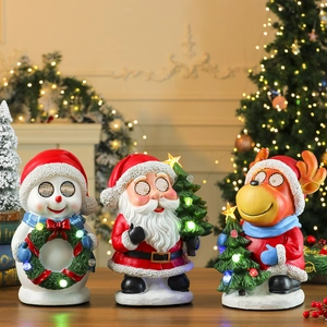 LED Glowing Christmas Resin Figurine Santa Claus Snowman Reindeer Musical Statue With Light Up Eyes For Holiday Home Decor