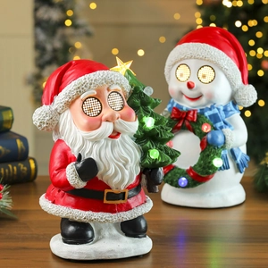 Lighted Santa and Snowman resin figurine with music box for Christmas decor