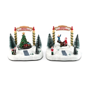 Luminous resin Christmas music box with rotating train and snowy scene desktop decor