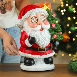 Luminous Santa Claus resin music box with glowing tree and eyes for Christmas decor