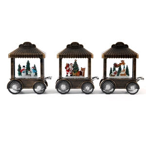 Vintage bronze Christmas carriage snow globe lanterns with Santa and snowman scenes