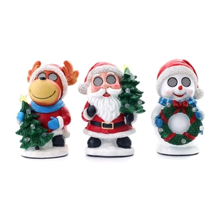 Three LED Christmas figurines including Santa Claus, a reindeer, and a snowman on snow base
