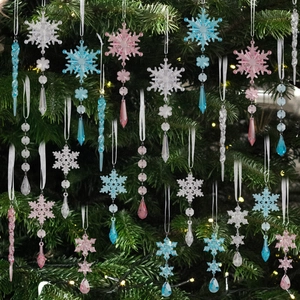 Acrylic Christmas Icicle Snowflake Hanging Ornaments Clear Pink Blue Winter Tree Decor For Holiday Party Home Decoration
