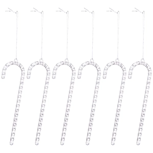 Set of 6 transparent acrylic candy cane ornaments with spiral texture for Christmas tree