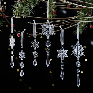 Adornos Navideños de Acrílico de Copos de Nieve y Carámbanos Colgantes de Cristal Claro Decoraciones para Árbol de Navidad Fiesta Hogar