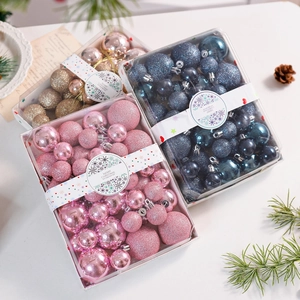 42-piece Christmas ball ornament set in pink, blue, and gold with glitter and matte finishes