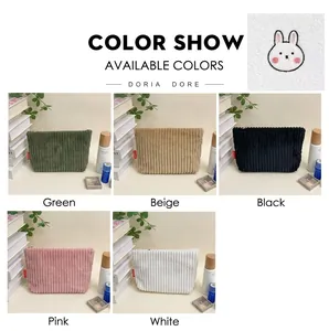 Detailed grid of corduroy envelope bags in five colors with cute rabbit embroidery
