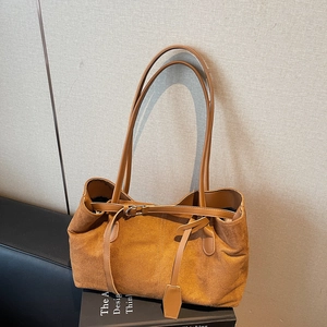 Women Large Capacity Tote Bag Matte PU Suede Texture Retro Minimalist Commuter Shoulder Handbag