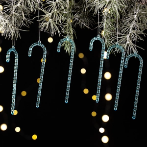 Set of 6 translucent light blue acrylic candy cane ornaments for Christmas tree decoration